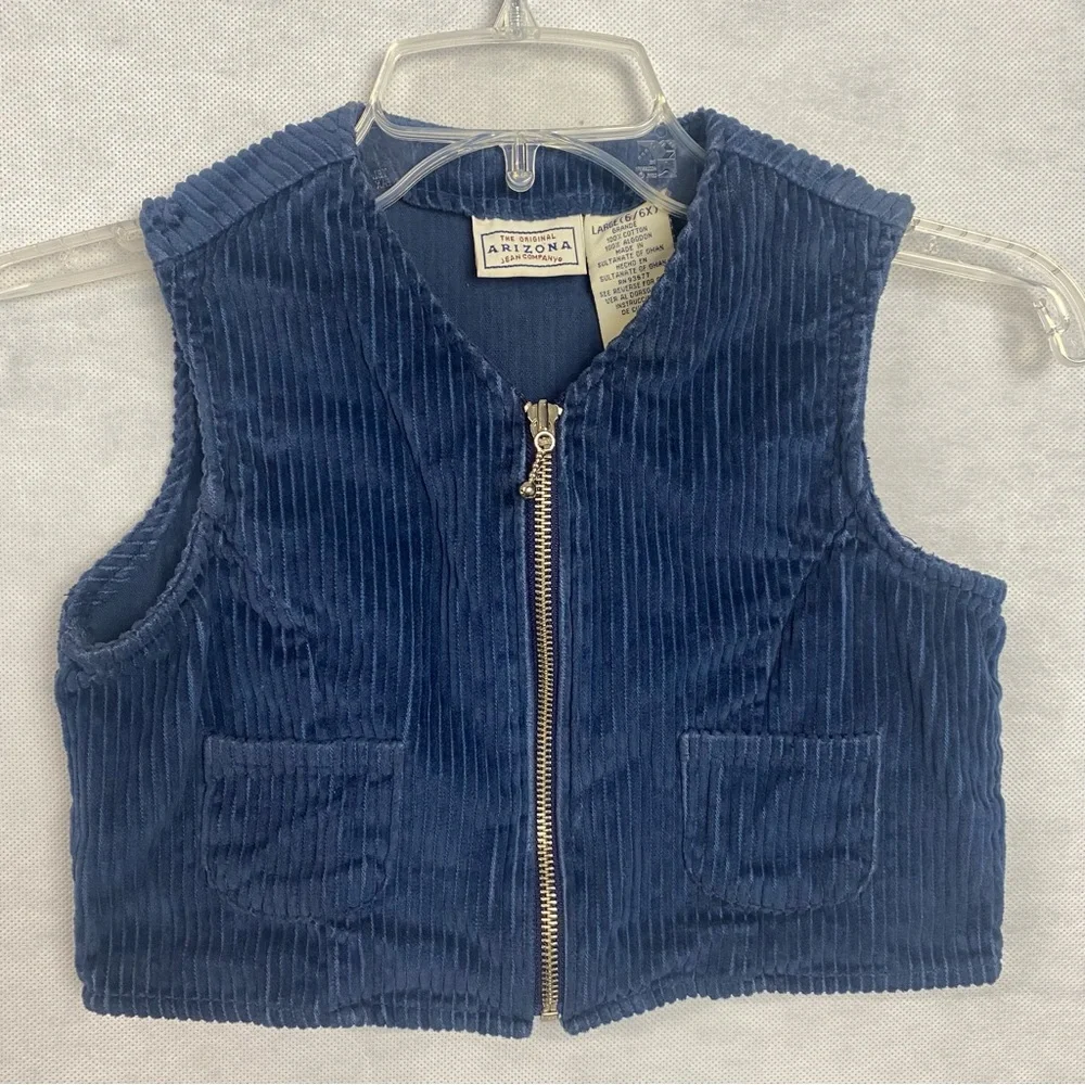 Vintage Arizona Jean Company Original Boys Sz 6/6X Corduroy Vest Blue Full Zip